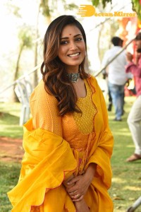 Nivetha Pethuraj in a Yellow Salwar Kameez Dress