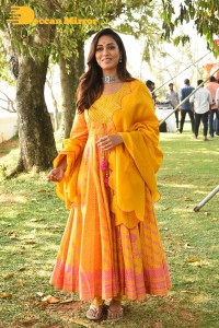 Nivetha Pethuraj in a Yellow Salwar Kameez Dress