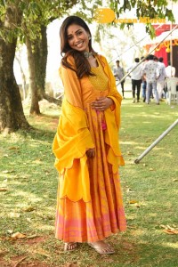 Nivetha Pethuraj in a Yellow Salwar Kameez Dress