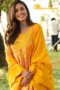 Nivetha Pethuraj in a Yellow Salwar Kameez Dress