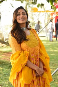 Nivetha Pethuraj in a Yellow Salwar Kameez Dress