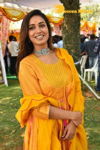 Nivetha Pethuraj in a Yellow Salwar Kameez Dress