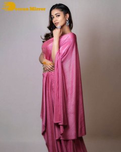 Actress Nivetha Pethuraj in a pink saree