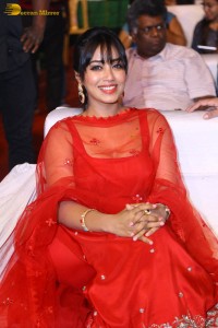 Nivetha Pethuraj cute in a red salwar dress at a party