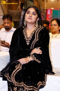 Nivetha Thomas attending a movie function dressed in black