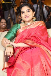 actress Nivetha Thomas gorgeous in a red saree at a movie event