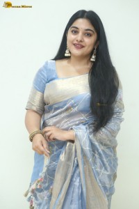 actress Nivetha Thomas pretty in a blue saree