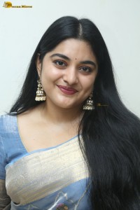 actress Nivetha Thomas pretty in a blue saree