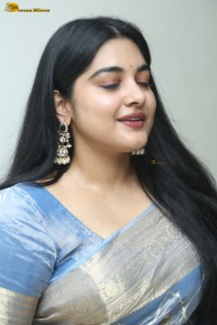 actress Nivetha Thomas pretty in a blue saree