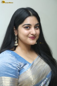 actress Nivetha Thomas pretty in a blue saree