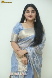 actress Nivetha Thomas pretty in a blue saree