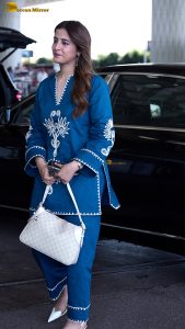 actress nupur sanon gorgeous in a blue dress at mumbai airport