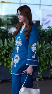 actress nupur sanon gorgeous in a blue dress at mumbai airport