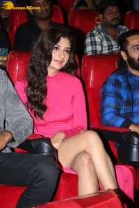 Actress Payal Rajput in a pink dress while attending the teaser launch of the Telugu film Ginna