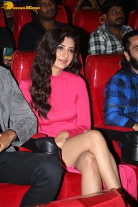 Actress Payal Rajput in a pink dress while attending the teaser launch of the Telugu film Ginna