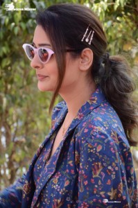 Actress Payal Rajput in Blue coat and matching shorts