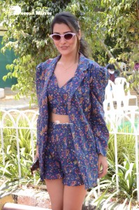 Actress Payal Rajput in Blue coat and matching shorts