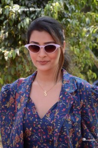 Actress Payal Rajput in Blue coat and matching shorts