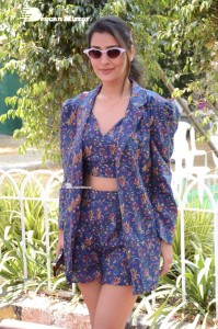 Actress Payal Rajput in Blue coat and matching shorts