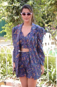 Actress Payal Rajput in Blue coat and matching shorts