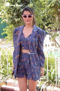 Actress Payal Rajput in Blue coat and matching shorts