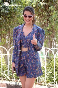 Actress Payal Rajput in Blue coat and matching shorts