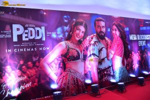 Peddi Mega Blockbuster Event attended by Ram Charan, Chiranjeevi, and others