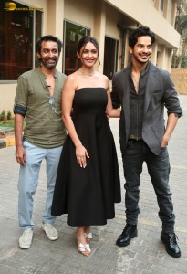 Ishaan Khattar, Mrunal Thakur, and Raja Menon promote Pippa at JW Marriott in Juhu on November 6, 2023