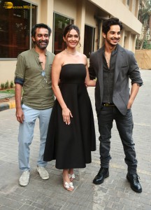 Ishaan Khattar, Mrunal Thakur, and Raja Menon promote Pippa at JW Marriott in Juhu on November 6, 2023