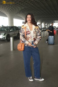 actress Pooja Hegde in denim jeans at mumbai airport