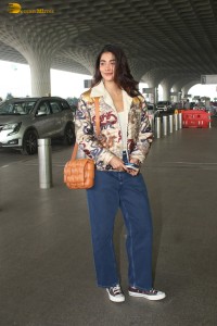 actress Pooja Hegde in denim jeans at mumbai airport
