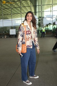 actress Pooja Hegde in denim jeans at mumbai airport