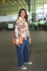 actress Pooja Hegde in denim jeans at mumbai airport