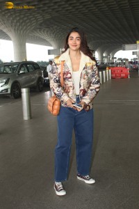 actress Pooja Hegde in denim jeans at mumbai airport
