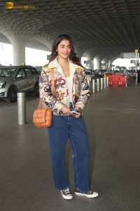 actress Pooja Hegde in denim jeans at mumbai airport
