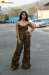 Pooja Hegde in a sleeveless and shoulderless dress