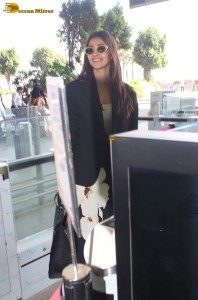 Indian actress Pooja Hegde cute in a black dress at mumbai airport