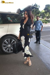 Indian actress Pooja Hegde cute in a black dress at mumbai airport