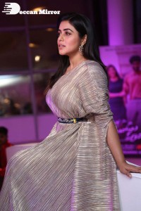 South Actress Poorna in a grey shiny dress