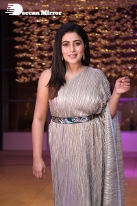 South Actress Poorna in a grey shiny dress