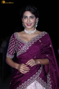 actress Pragati Srivastava dazzles in a maroon saree at a movie event