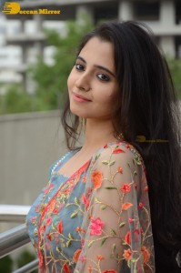 Actress Preethi Asrani in a blue lehenga choli dress