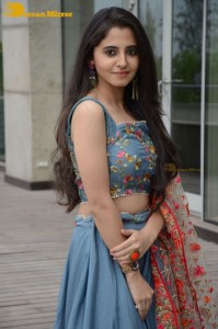 Actress Preethi Asrani in a blue lehenga choli dress
