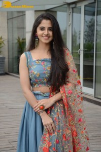 Actress Preethi Asrani in a blue lehenga choli dress