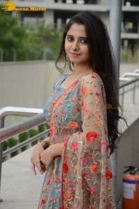 Actress Preethi Asrani in a blue lehenga choli dress