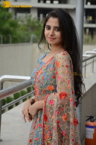 Actress Preethi Asrani in a blue lehenga choli dress