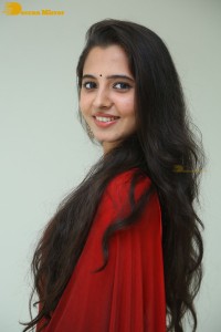 Telugu Actress Preethi Asrani in a red saree