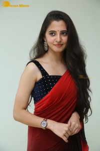 Telugu Actress Preethi Asrani in a red saree