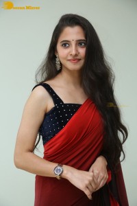 Telugu Actress Preethi Asrani in a red saree