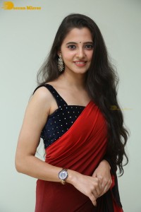 Telugu Actress Preethi Asrani in a red saree